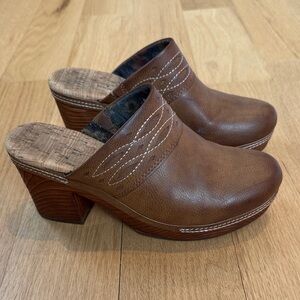 Kork-Ease Brown Leather Heeled Clogs
